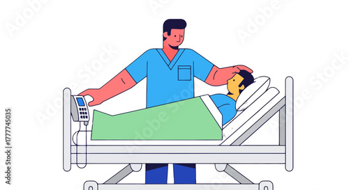 Medical Professional Providing Care To Patient In Hospital Bed Against Black Background