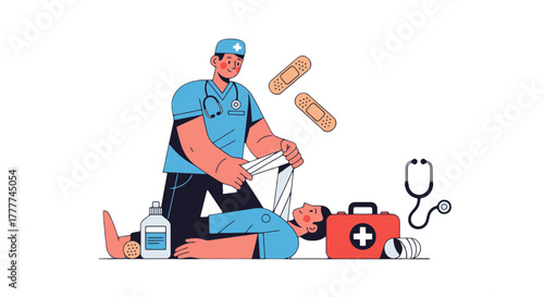Medical Professional Providing First Aid to Injured Person in Emergency Situation