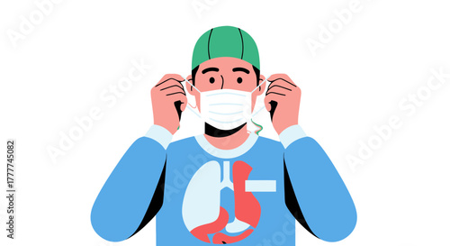 Medical Professional Putting On a Mask, Protective Gear Concept with Illustration