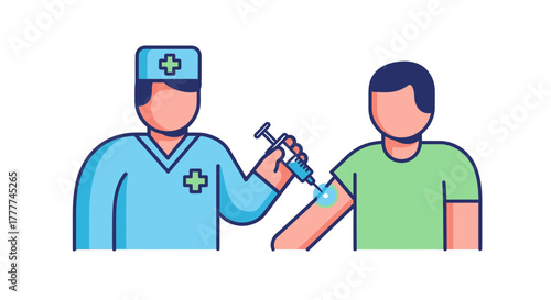 Medical Professional Administering Injection Illustration Featuring A Doctor And Patient