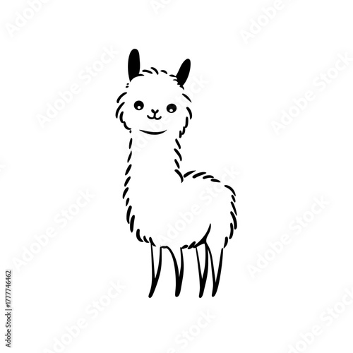 alpaca. alpaca simple black and white line art vector logo