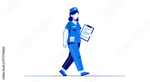 Medical Professional Walking With Chart Depicted In Modern Animated Illustration