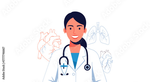 Medical Professional Wearing Stethoscope Depicting Healthy Cardiovascular And Respiratory Systems
