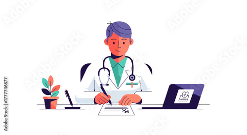 Medical Professional Writing Prescription At The Table For Clinical Care In Clinic
