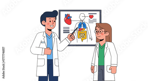 Medical Professionals Illustrating Human Anatomy And Explaining Body Systems For Education Purpose