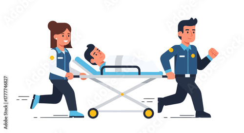 Medical Professionals Sprinting With A Patient On A Stretcher For Faster Assistance