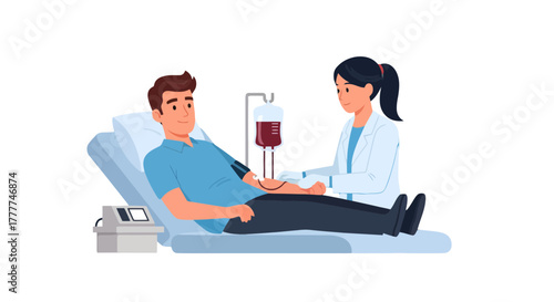Medical Scene: A Patient Undergoes a Blood Transfusion With Professional Assistance