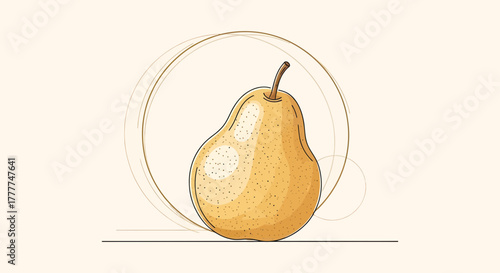 Minimalist Illustration of a Ripe Pear Framed by Elegant Geometric Design