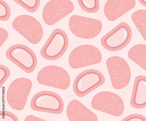 Japanese pink mochi dessert background. Traditional sweet rice cake. Perfect for Asian food design, packaging, menu decoration, or cute dessert graphics.