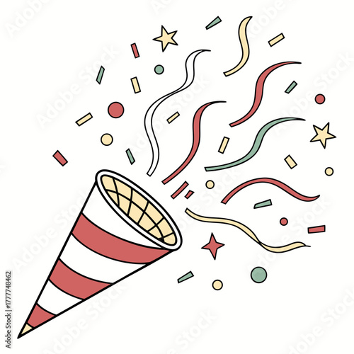 Illustration of a party popper with colorful confetti festive design element for birthday, celebration, or special event add a touch of fun and excitement to your designs