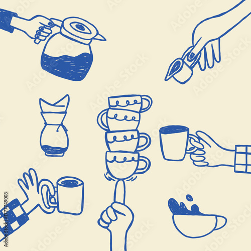 hand drawn coffee hands cartoon illustration
