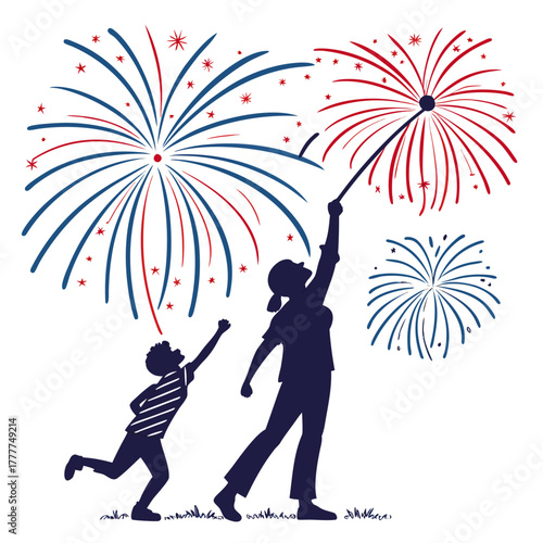 Mother and son watching fireworks