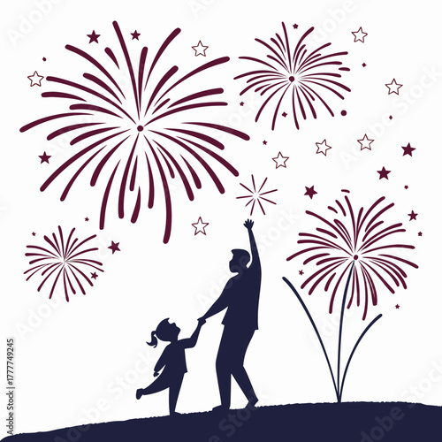 Father and daughter watching fireworks
