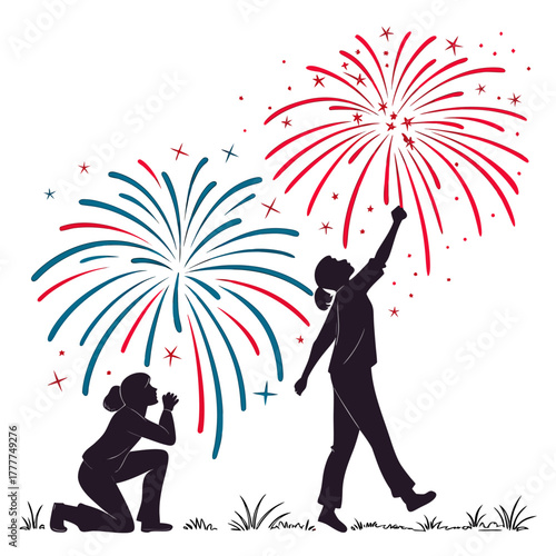 Two women watching fireworks display