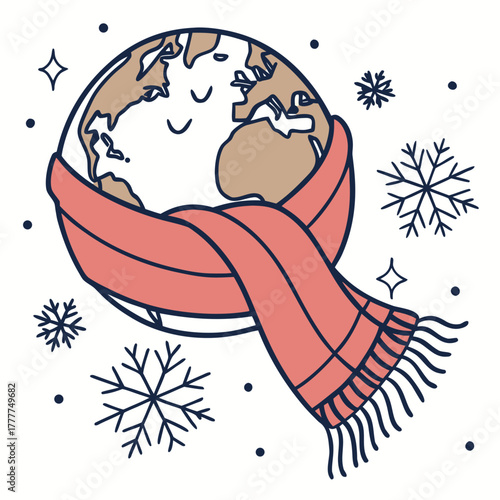 A delightful illustration presents our planet earth, snugly wrapped in a scarf, embodying the warmth and concern we should offer our environment
