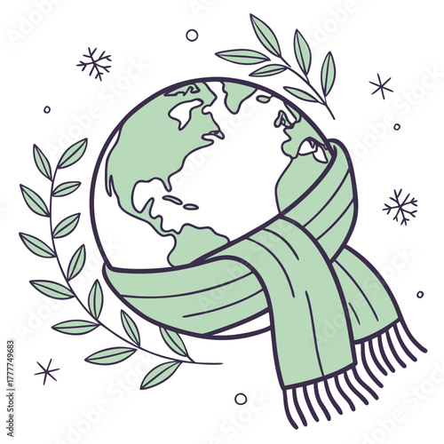 A captivating illustration features our planet earth, embraced by a scarf, signifying the warmth and consideration we must extend to our environment