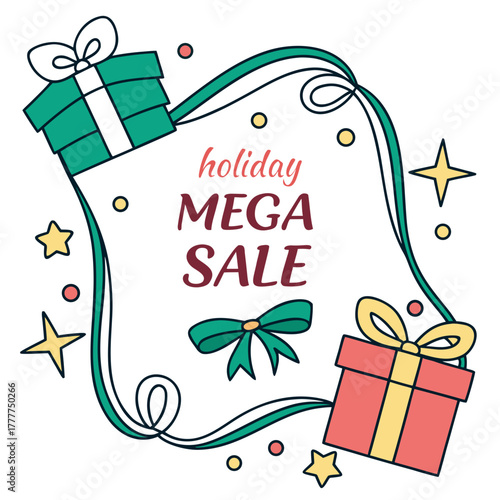Holiday mega sale frame with gift boxes vector