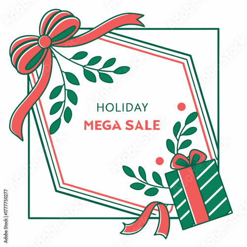 Holiday mega sale frame with gift box vector