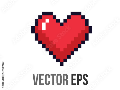 Isolated 8 bits pixel art love red heart flat icon