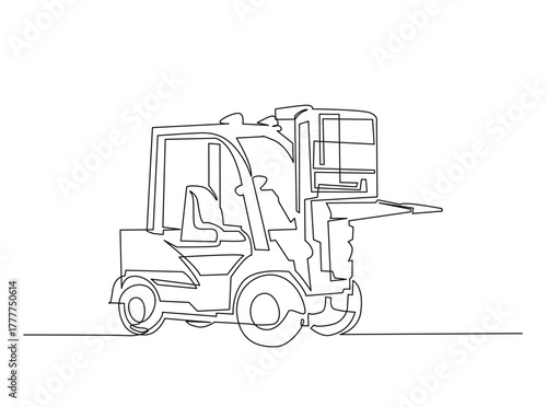 Forklift truck outline draw illustration. Continuous line art drawing of Warehouse Forklift Truck. Editable stroke.