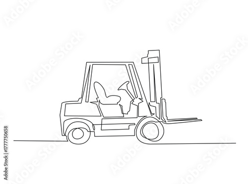 Forklift truck outline draw illustration. Continuous line art drawing of Warehouse Forklift Truck. Editable stroke.