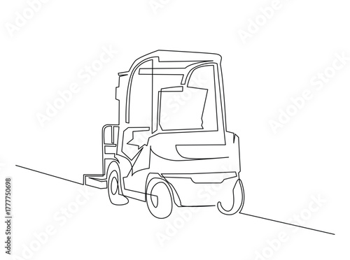 Forklift truck outline draw illustration. Continuous line art drawing of Warehouse Forklift Truck. Editable stroke.