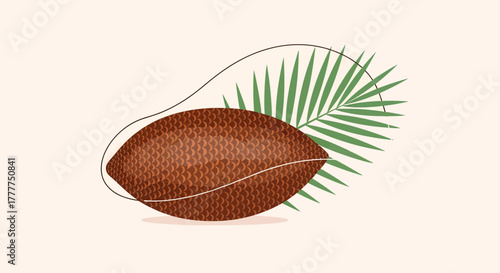 Minimalist Salak Fruit With Palm Leaf Illustration Against Pastel Background Design