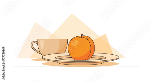 Minimalistic Composition Featuring Fruit, Dishware, And A Cup Against a Solid Background