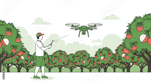 Modern Agriculture: Spraying Orchard Using Drone Technology For Fruit Production