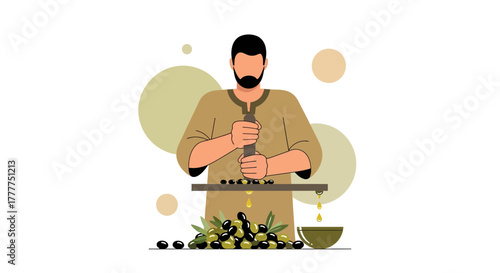 Olive Oil Extraction Process: A Man Crushing Olives to Produce Pure Olive Oil