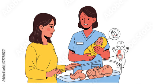 Newborn Babies: Mother Bonding with Nurse and Baby Care in Modern Healthcare Setting