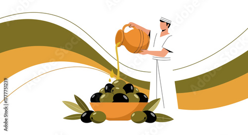 Olive Oil Pouring: A Symbolic Representation of Nature's Gift and Healthy Diet