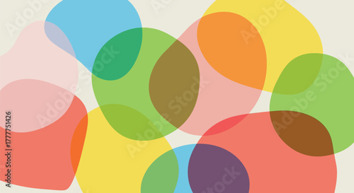 Overlapping abstract colorful shapes, a vibrant composition creating depth and visual interest on a neutral background, design