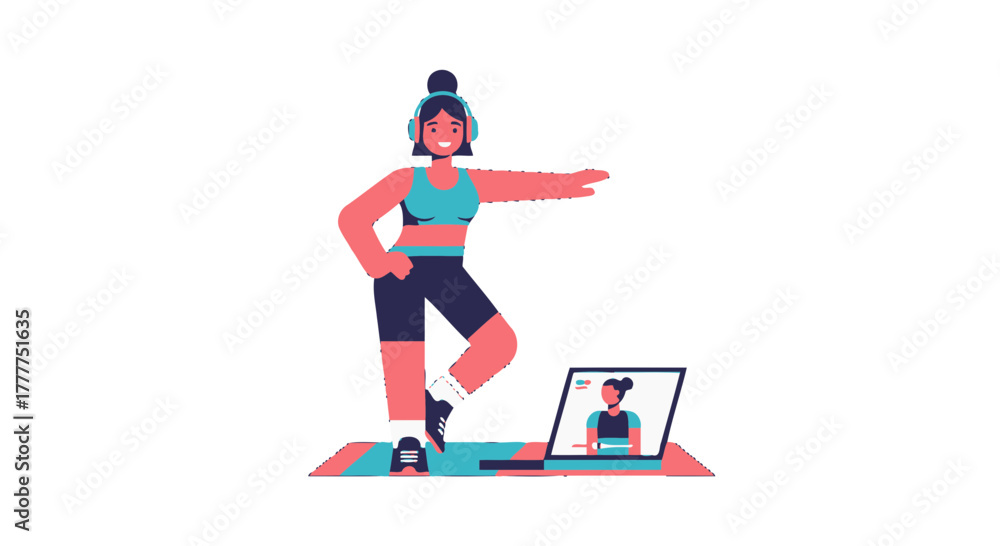 Obraz premium Online Fitness Class Portraying Remote Exercise Session and Digital Workout Demonstration