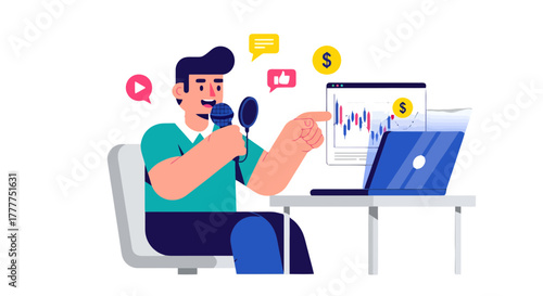 Online Financial Podcast Creator Explains Market Trends and Investment Strategy in Studio