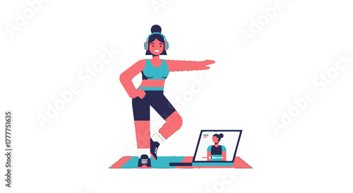 Online Fitness Class Portraying Remote Exercise Session and Digital Workout Demonstration