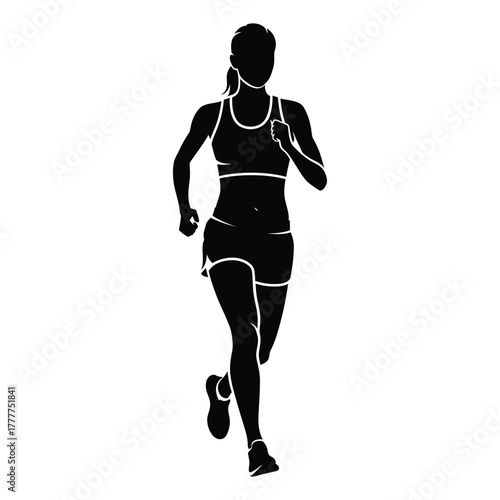 Female Runner silhouette front view vector illustration