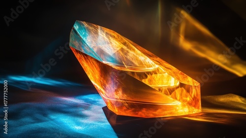 Elegant perfume bottle with dramatic light reflections