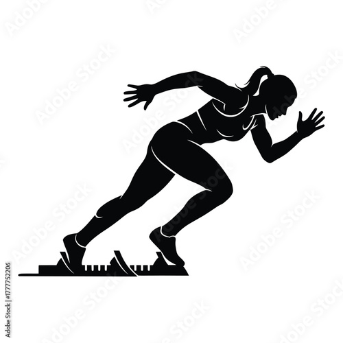 Female Runner woman starting race on block silhouette