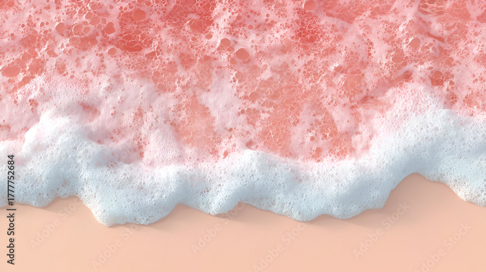 Fototapeta premium A serene view of pink ocean waves gently washing over a sandy beach. Ideal for relaxation and nature themes.