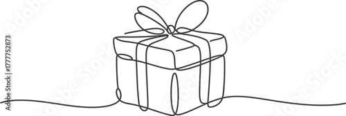 Gift present box drawing line art continuous celebration birthday surprise ribbon