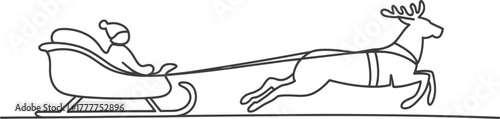 Christmas santa reindeer sleigh holiday winter xmas festive season outline art