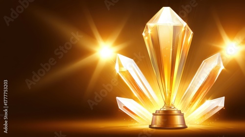 Golden Crystal Award Trophy Gleaming Under Soft Spotlights