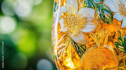 Hand Painted Glassware with Floral Design and Bright Beverage