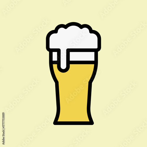 Pint Glass Of Beer With Frothy Foam On Light Yellow Background For Celebration Cheer