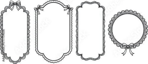 Collection of ornate decorative frames with bows isolated on white background