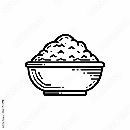 A line art icon of an ash pile in a bowl. Simple black and white graphic representing powder or remains. Minimalist symbol for cremation or ingredients