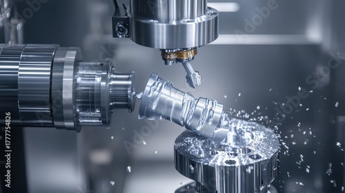 Metal nozzle being precisely machined by an industrial machine