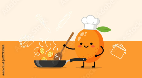 Orange Chef Cooking Citrus Fruits With Delightful Expressions, Delicious Creations
