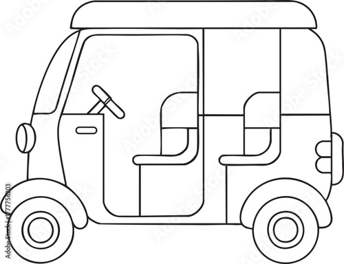 Auto rickshaw tuk tuk line art illustration perfect for coloring and design creative projects
